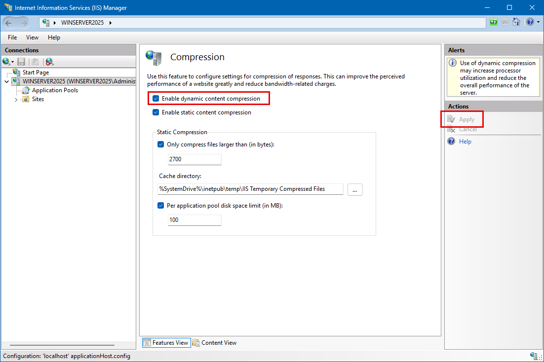 IIS Dynamic Content Compression