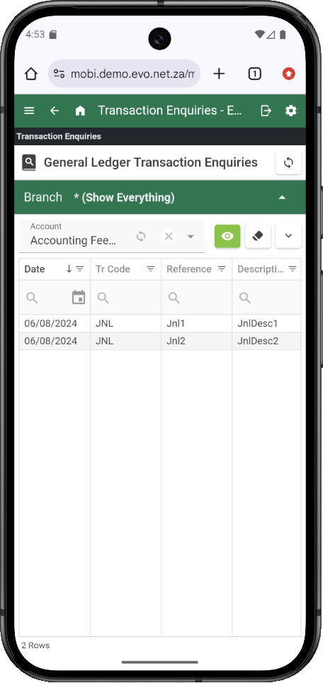 General Ledger Transaction Enquiry