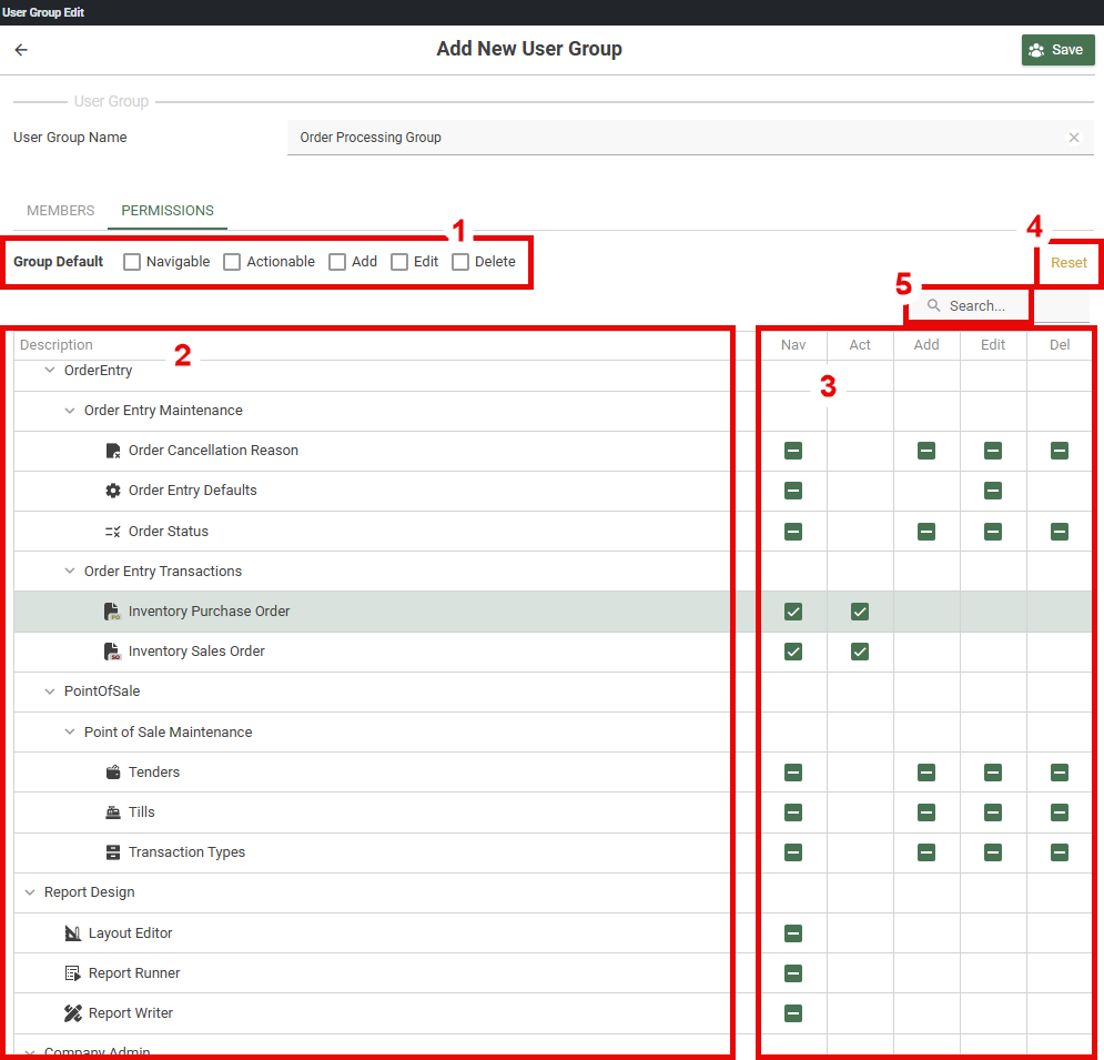 User Groups Permissions Layout